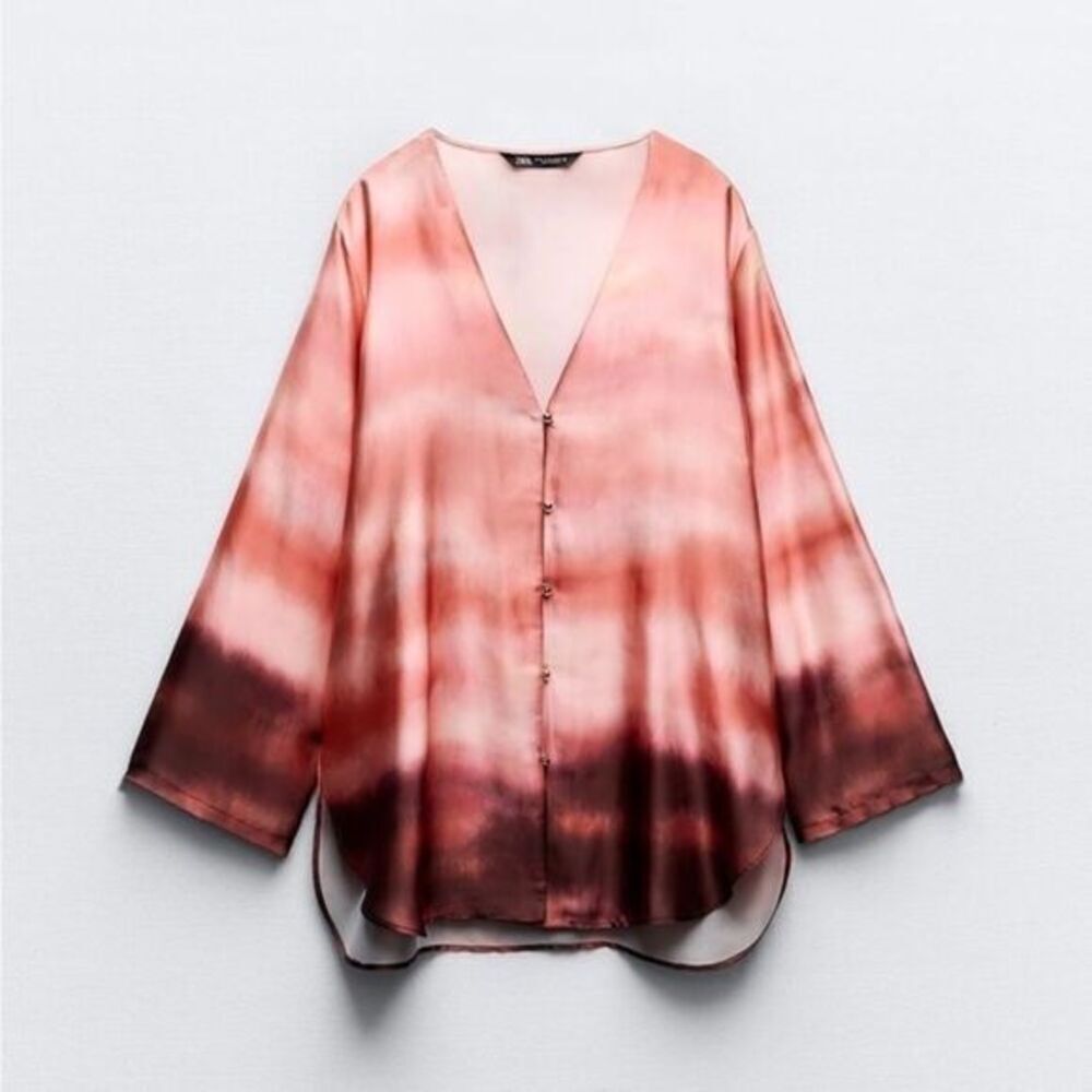 Zara V-neck Long Sleeve‎ Blouse Pink Size Large